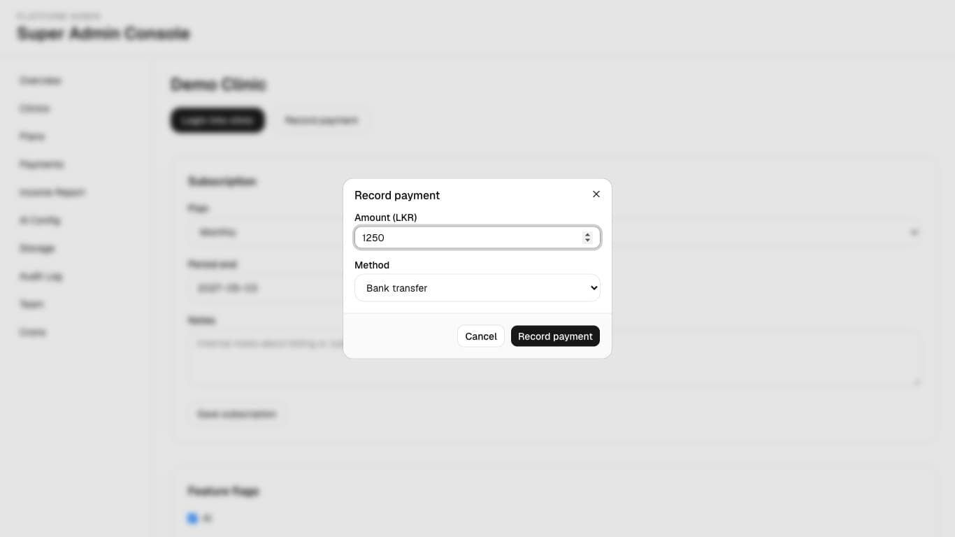 Record payment dialog before saving.