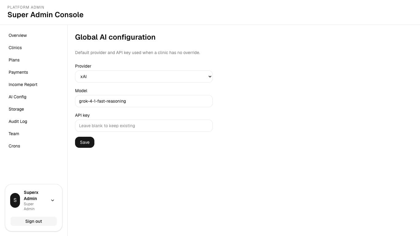 Global AI provider and model configuration with key field left blank.